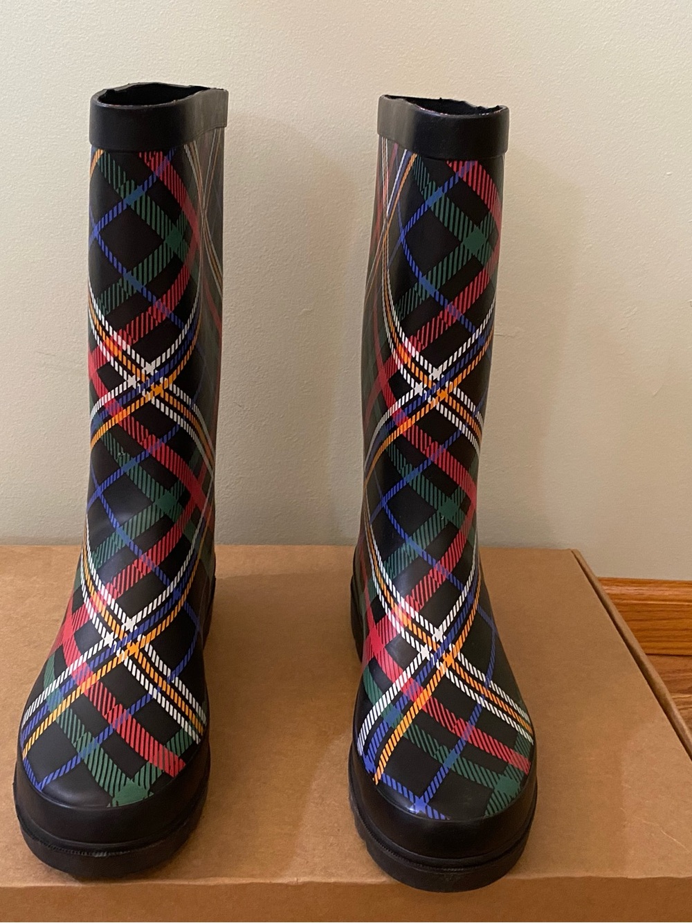 Sugar Women's Raffle 4 Tall Rain Boots in Black & Red Plaid Size 8 NIB